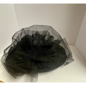 Black Wide Brim Fascinator Hat Veil Bow Wedding Church Derby Formal Woman